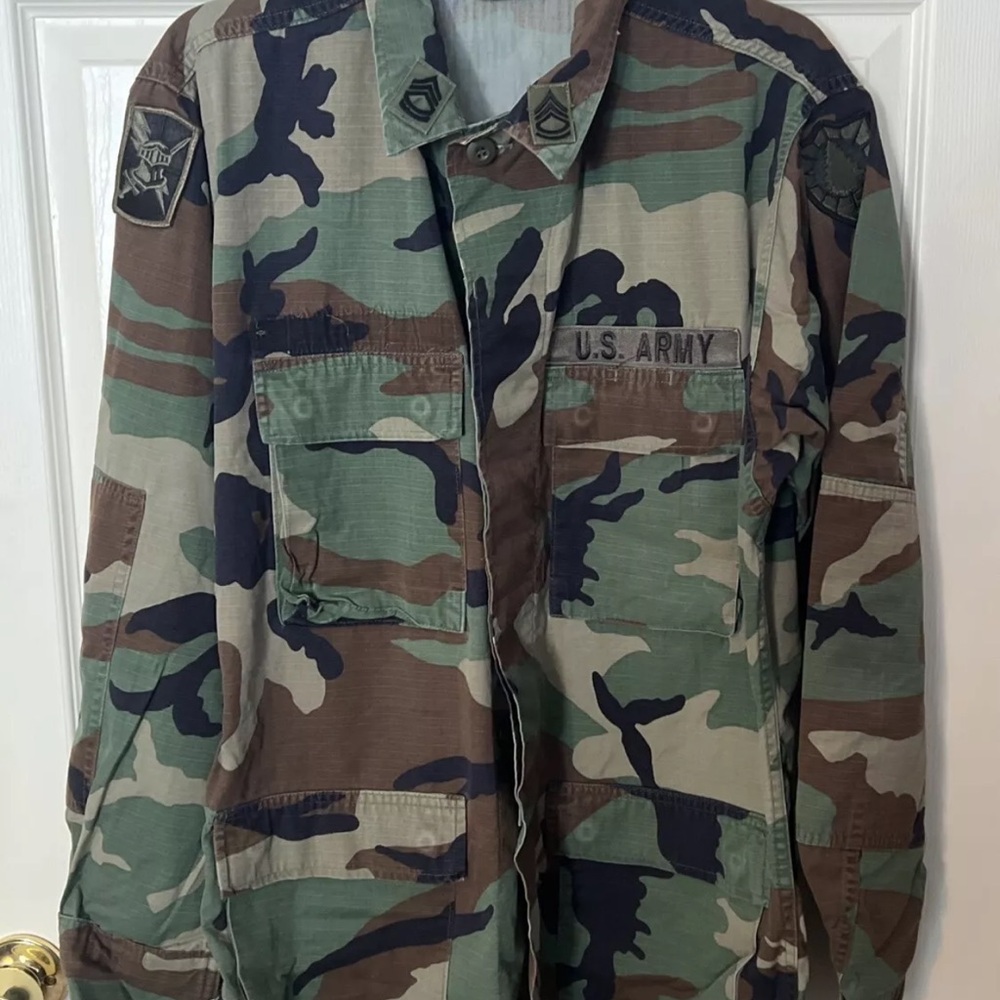 US Army Combat Jacket Mens Camo Woodland Hot Weather Military Coat Medium Long